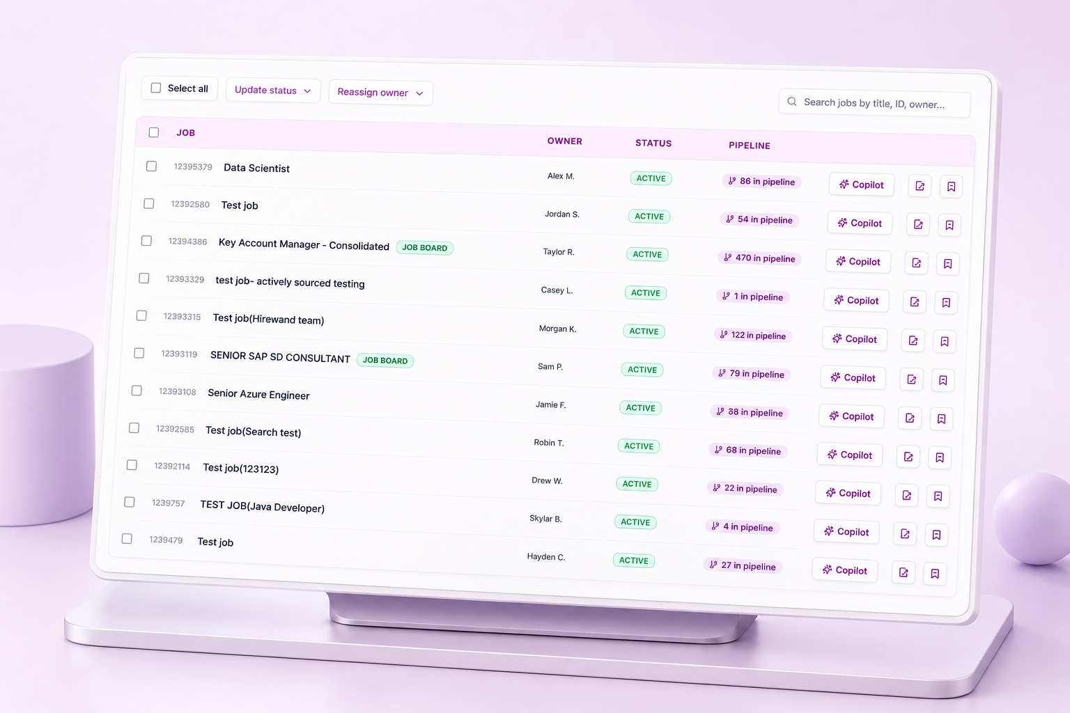 Table view of job listings