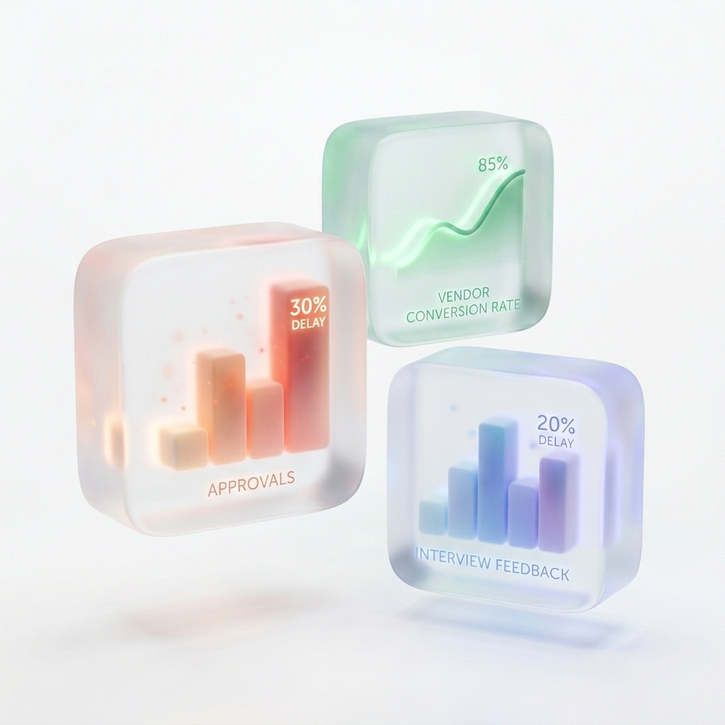 Analytics glass blocks — approvals, vendor conversion rate, interview feedback