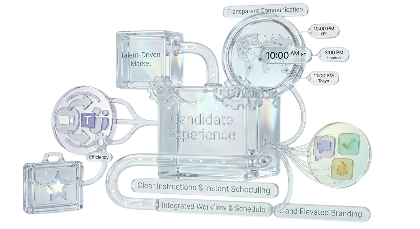 Candidate experience — transparent communication, global scheduling