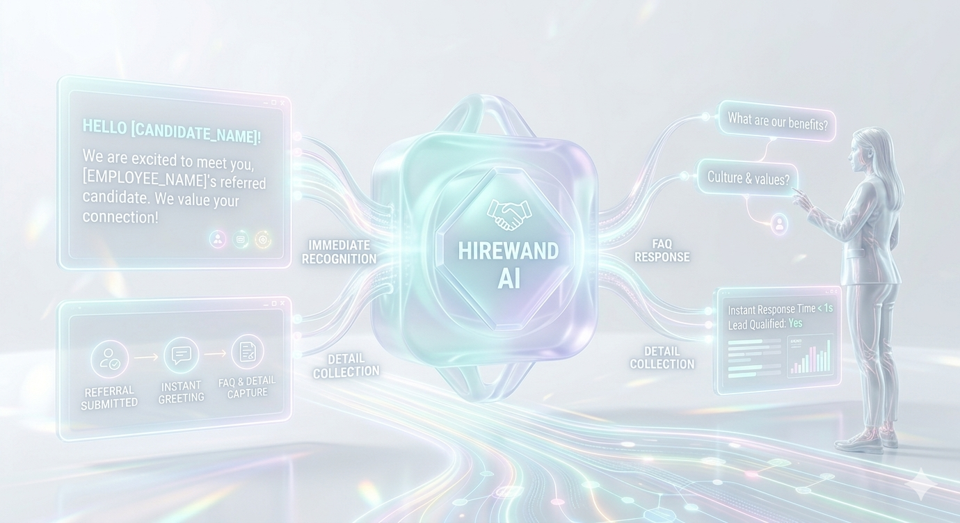 Hirewand AI concierge greeting a referred candidate